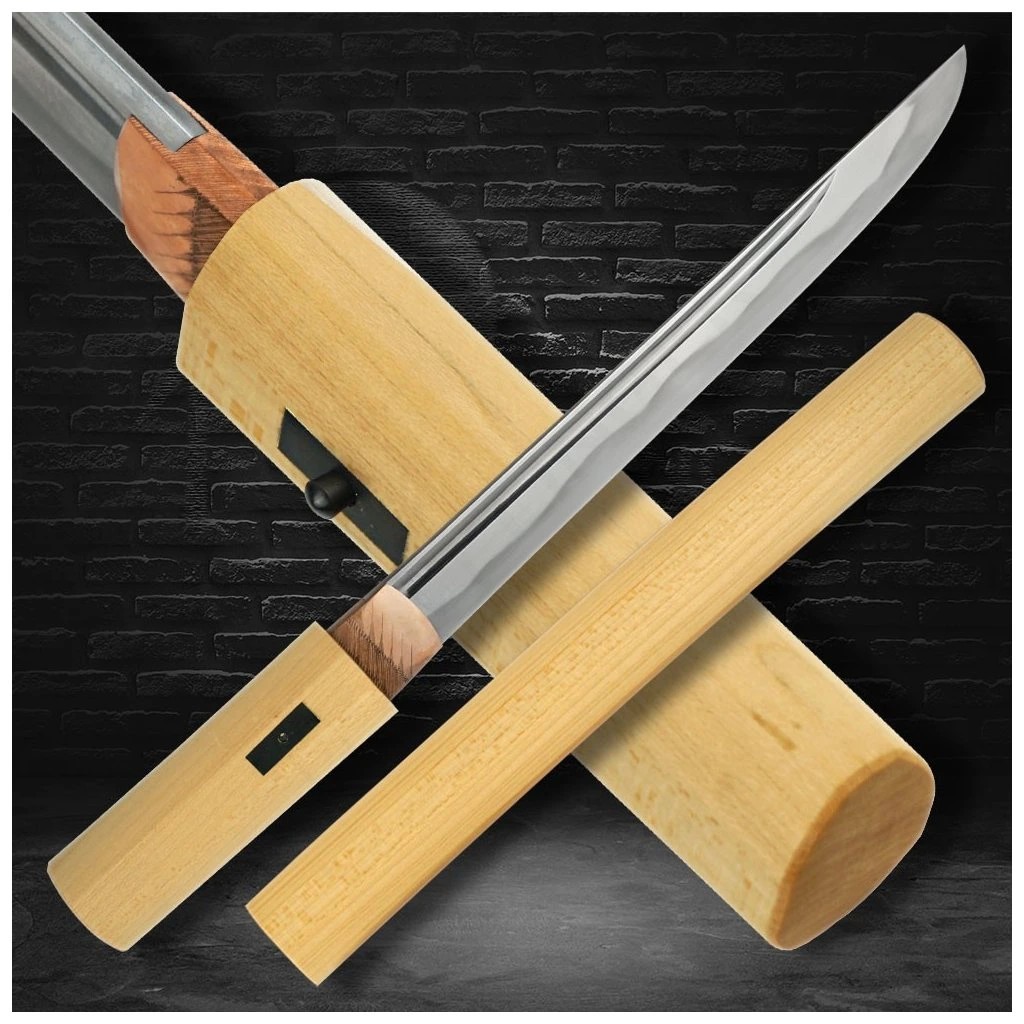 foto Japan Swords Tanto Shobu Shirasaya z oceli Tamahagane, hamon Notare